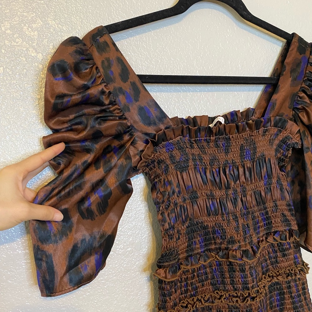 Karlie Smocked Ruffle Leopard Print Square Neck M… - image 8